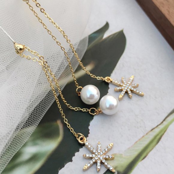 💙Star Shiny Pearl Threader Earrings - Picture 7 of 12